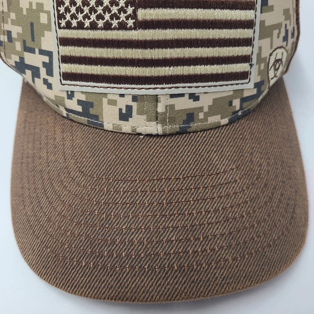 Ariat Hat Snapback Brown Digital Camo American Flag Patch Logo USA Outdoors‎ Men